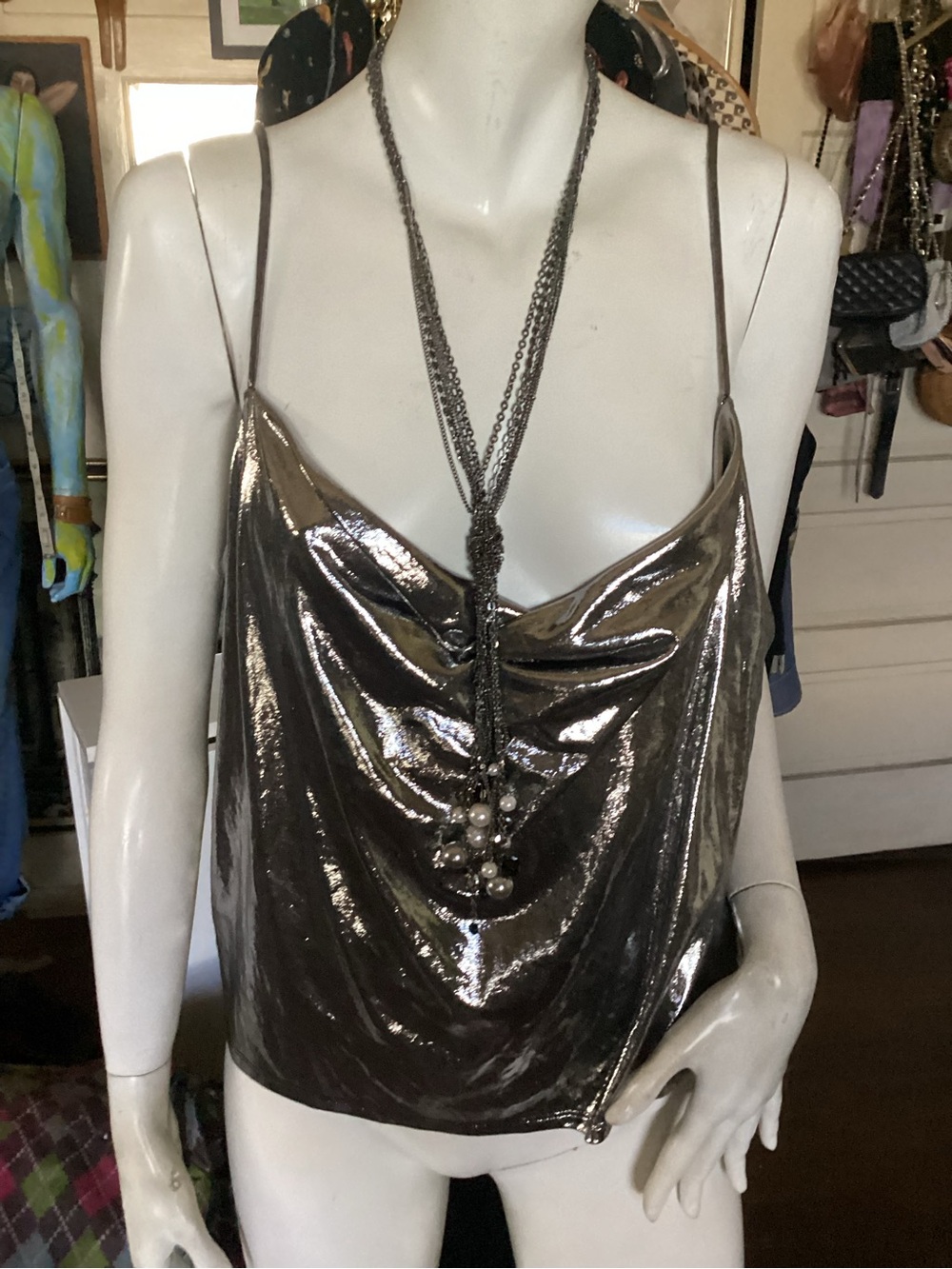 H&M liquid silver spaghetti strap top